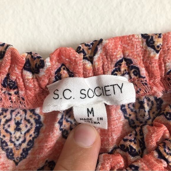 S.C. Society Pink Boho Pattern Bell Sleeve Gathered Elastic Waistband Blouse Top - Picture 2 of 8